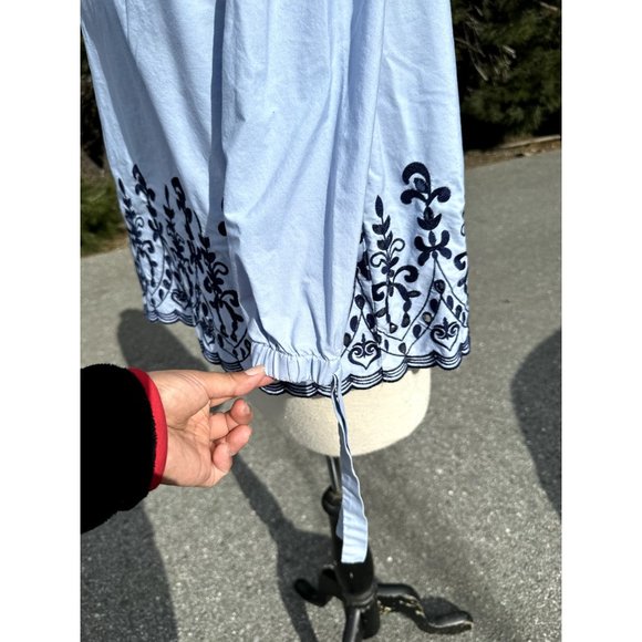 Time and Tru Shirt Large 12-14 Blue Embroidered Floral Ribbon Sleeve Boho Womens - Picture 4 of 10